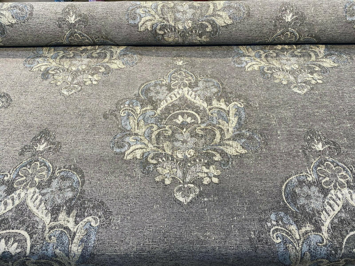 Buy the newest Swavelle Saona Damask Slate Gray Blue Chenille